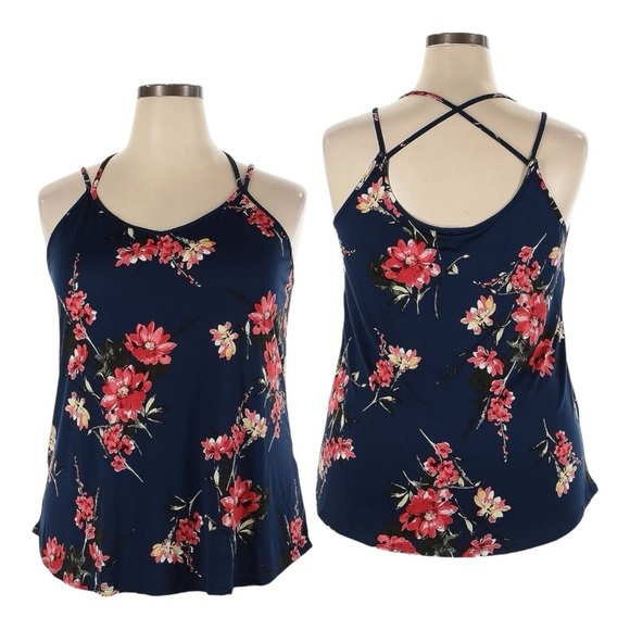 🌺 Papermoon Cami Tank Top Size 3X NWT Blue Dark Floral Print Stretchy Summer - Picture 1 of 10